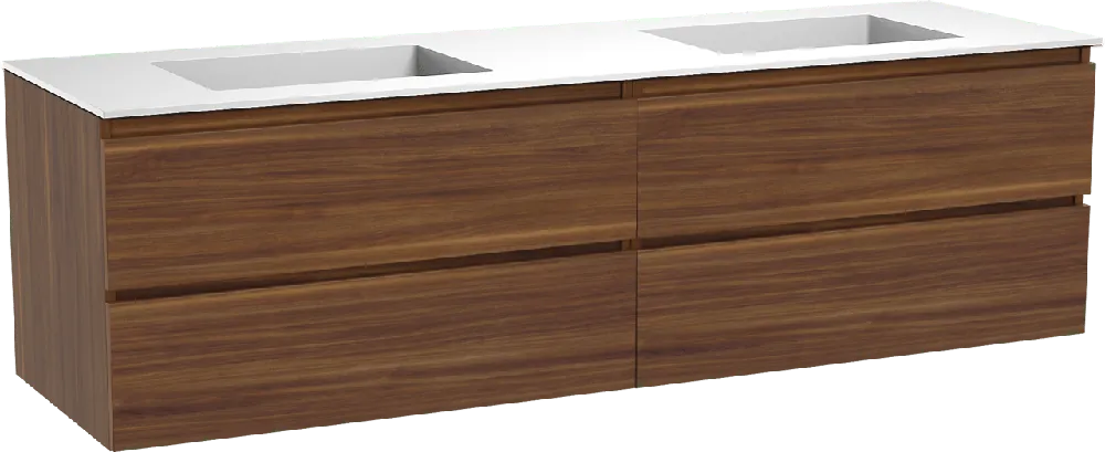 Balmani Lucida meuble salle de bains suspendu 180 x 55 cm noyer américain avec Tablo Stretto double vasque en solid surface blanc mat