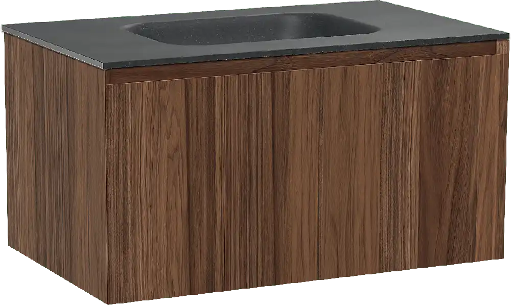 Balmani Idra by Mitra meuble salle de bains suspendu 90 x 55 cm noyer avec Tablo Arcato plan simple en granit noir