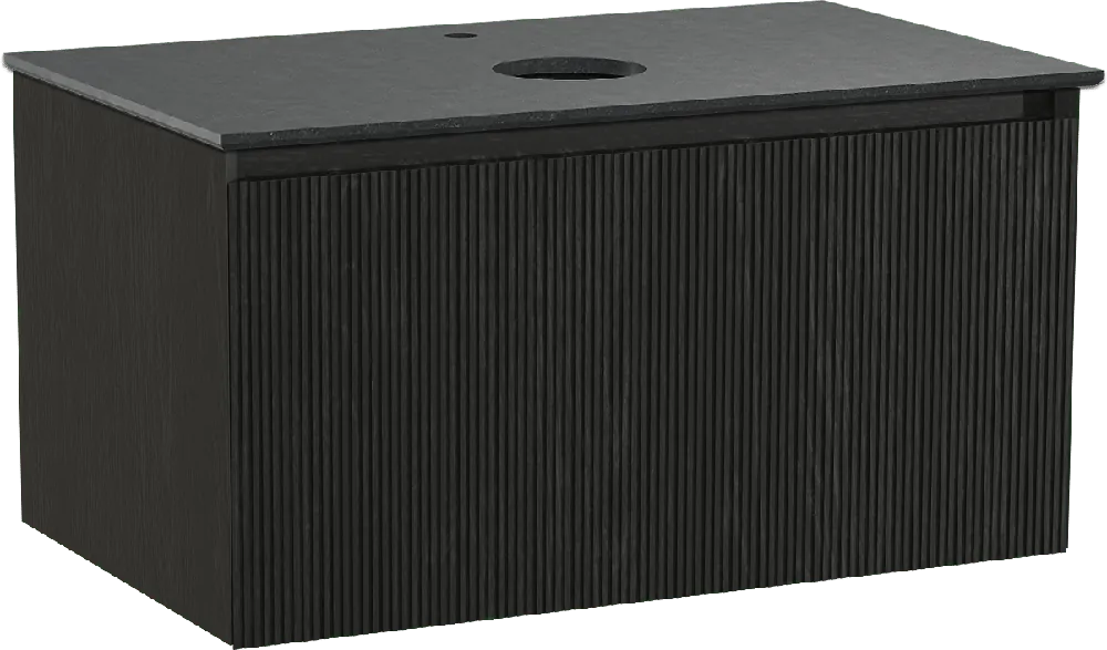 Balmani Fila by Mitra meuble salle de bains suspendu 90 x 55 cm chêne noir avec Facetta tablette simple en granit noir, Nervure droite symétrique verticale