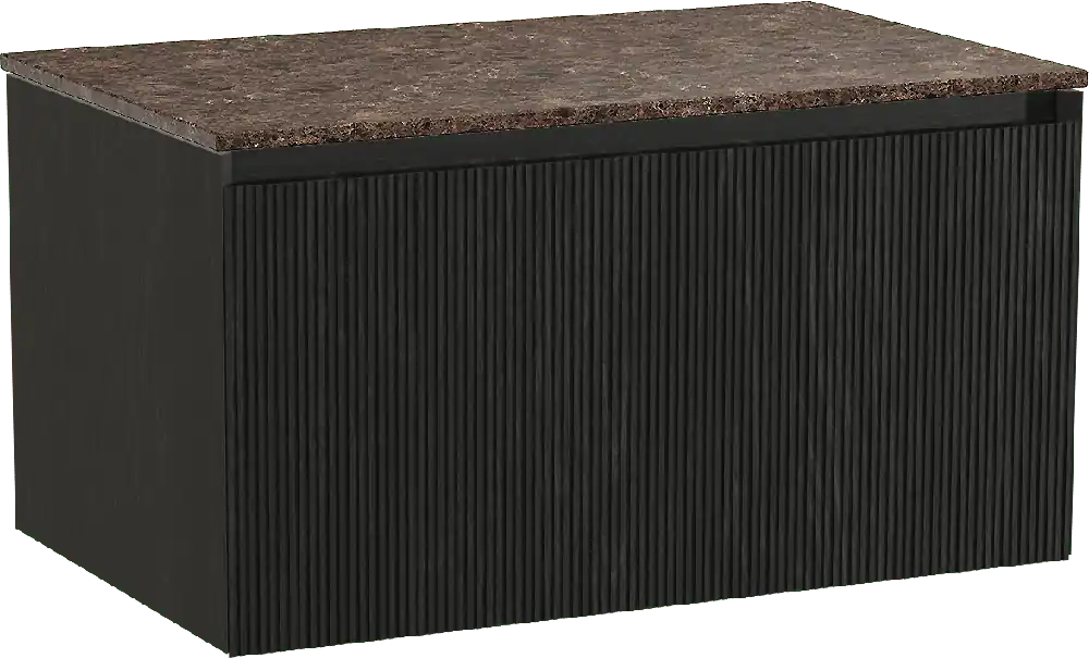 Balmani Fila by Mitra meuble salle de bains suspendu 90 x 55 cm chêne noir avec Stretto tablette simple en marbre dark emperador, Nervure droite symétrique verticale
