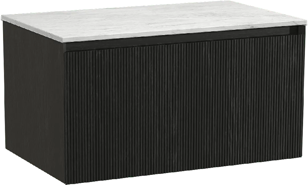 Balmani Fila by Mitra meuble salle de bains suspendu 90 x 55 cm chêne noir avec Stretto tablette simple en marbre carrare, Nervure droite symétrique verticale