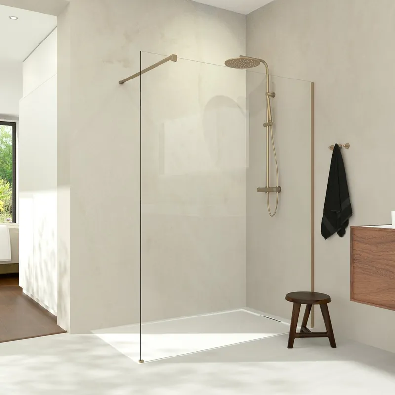 Balmani Modular douche à l‘italienne 140 x 200 cm, Verre transparent, avec coating, Profil Brushed Champagne Gold
