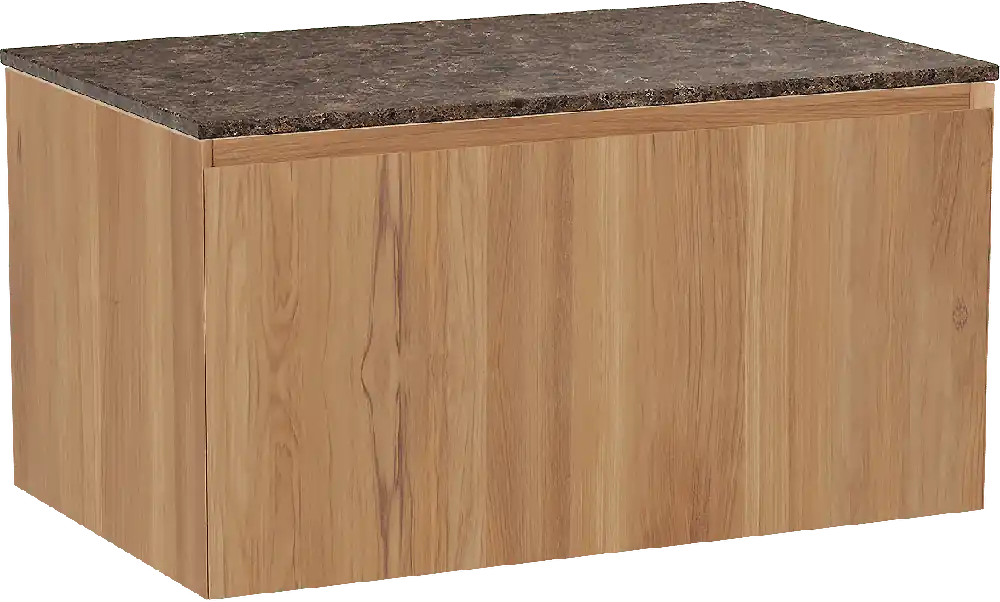 Balmani Idra by Mitra meuble salle de bains suspendu 90 x 55 cm teck avec Stretto tablette simple en marbre dark emperador