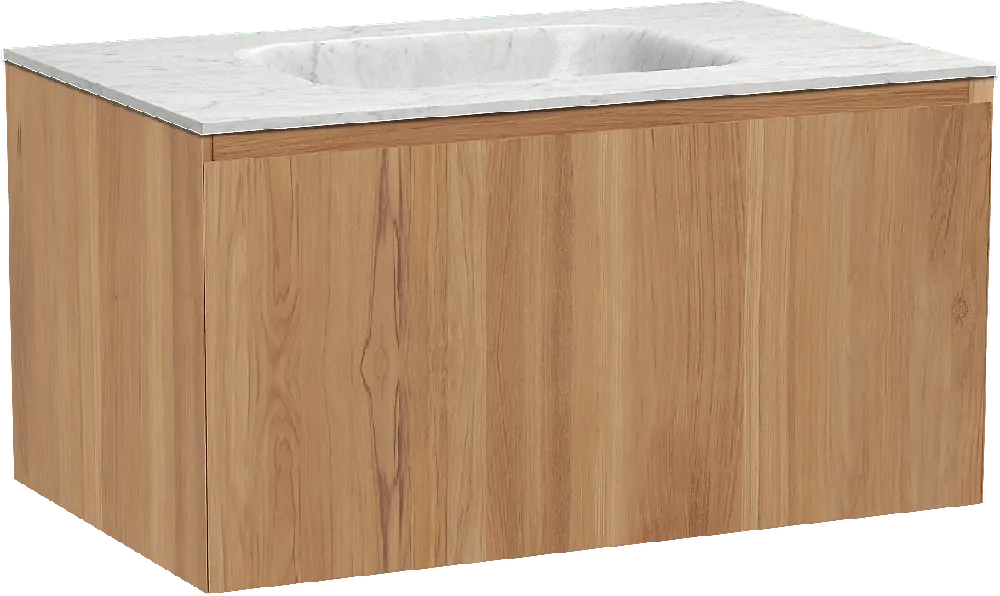 Balmani Idra by Mitra meuble salle de bains suspendu 90 x 55 cm teck avec Tablo Arcato plan simple en marbre carrare