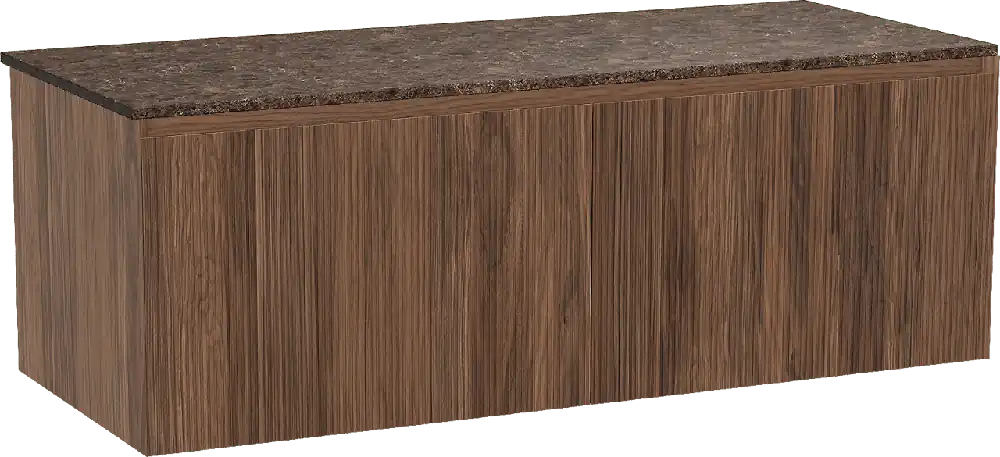 Balmani Fila by Mitra meuble salle de bains suspendu 135 x 55 cm noyer avec Stretto tablette simple ou double en marbre dark emperador, Nervure droite symétrique verticale