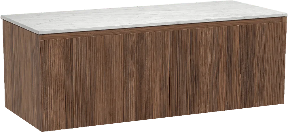Balmani Fila by Mitra meuble salle de bains suspendu 135 x 55 cm noyer avec Stretto tablette simple ou double en marbre carrare, Nervure droite symétrique verticale