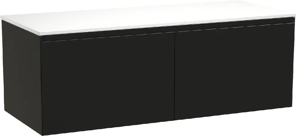 Balmani Idra by Mitra meuble salle de bains suspendu 135 x 55 cm noir mat avec Stretto tablette simple ou double en solid surface blanc mat