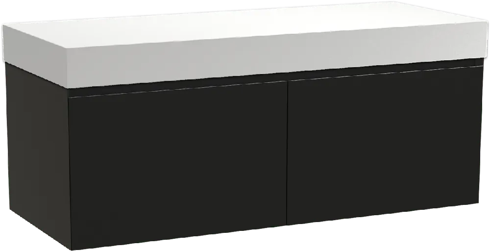 Balmani Idra by Mitra meuble salle de bains suspendu 135 x 55 cm noir mat avec Dominus tablette simple ou double en solid surface blanc mat