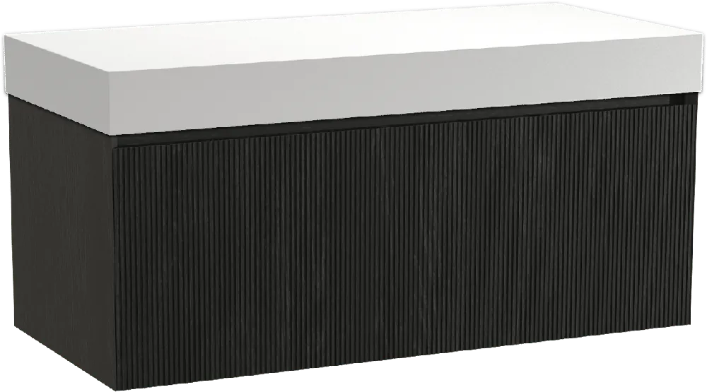 Balmani Fila by Mitra meuble salle de bains suspendu 120 x 55 cm chêne noir avec Dominus tablette simple ou double en solid surface blanc mat, Nervure droite symétrique verticale