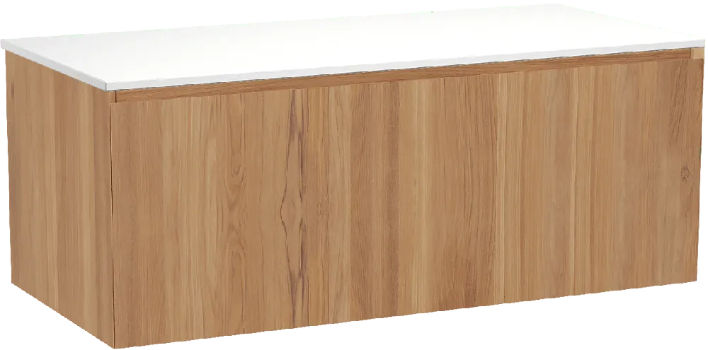 Balmani Idra by Mitra meuble salle de bains suspendu 120 x 55 cm teck avec Stretto tablette simple ou double en solid surface blanc mat