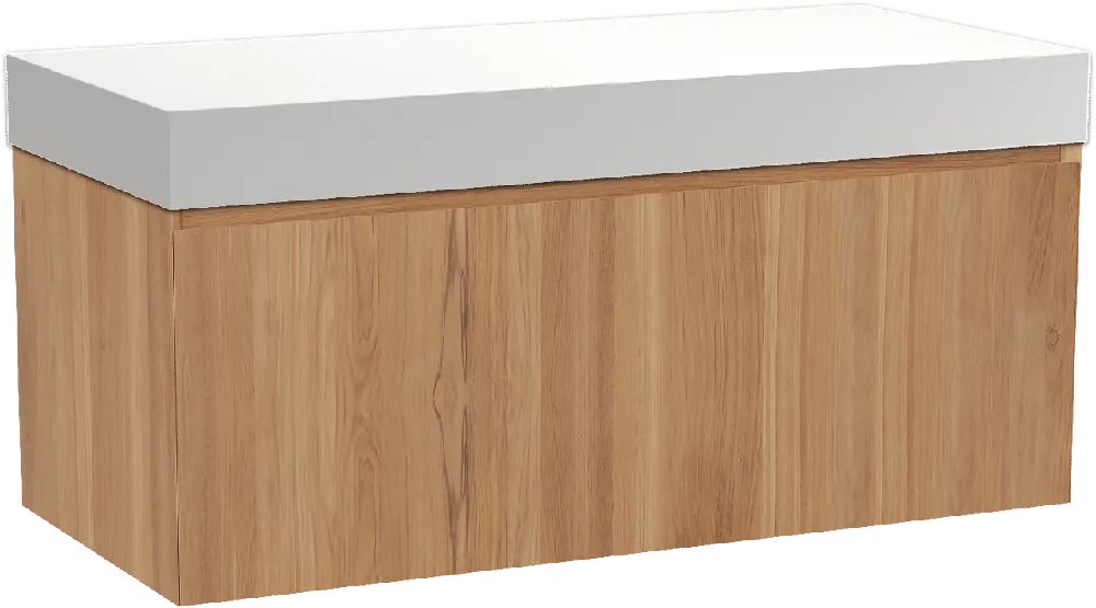 Balmani Idra by Mitra meuble salle de bains suspendu 120 x 55 cm teck avec Dominus tablette simple ou double en solid surface blanc mat