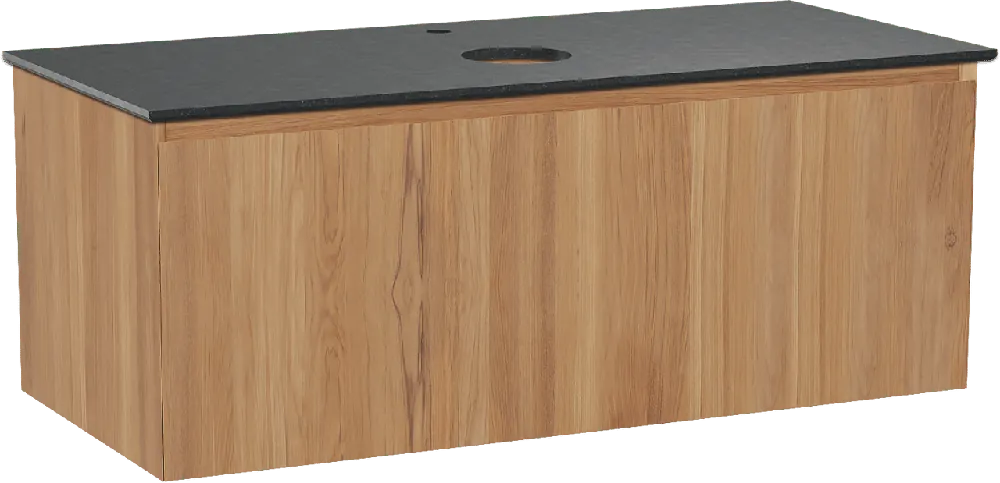 Balmani Idra by Mitra meuble salle de bains suspendu 120 x 55 cm teck avec Facetta tablette simple en granit noir