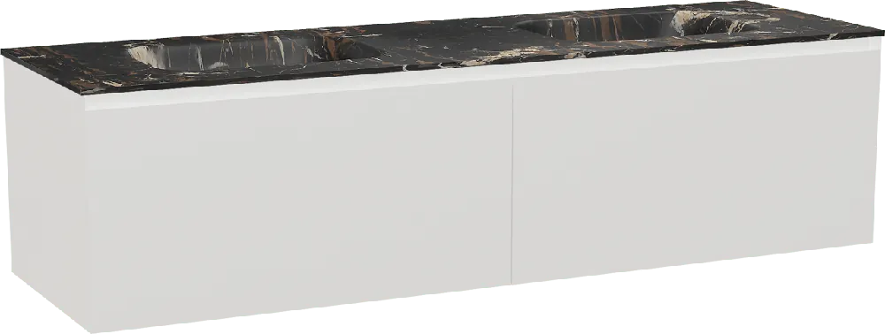 Balmani Idra by Mitra meuble salle de bains suspendu 180 x 55 cm blanc mat avec Tablo Arcato double vasque en marbre portoro gold