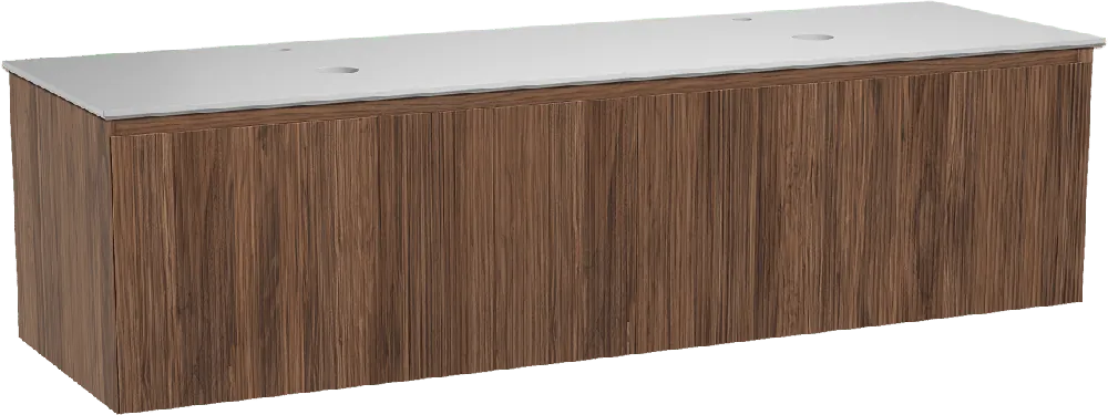 Balmani Fila by Mitra meuble salle de bains suspendu 180 x 55 cm noyer avec Facetta tablette double en solid surface blanc mat, Nervure droite symétrique verticale