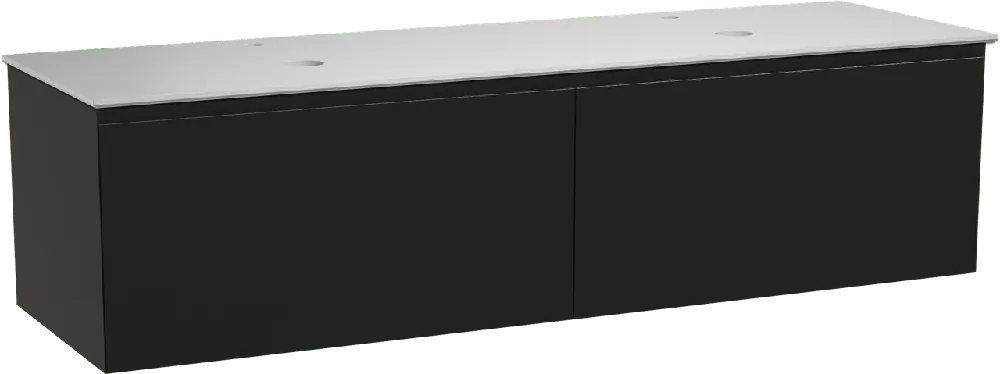 Balmani Idra by Mitra meuble salle de bains suspendu 180 x 55 cm noir mat avec Facetta tablette double en solid surface blanc mat