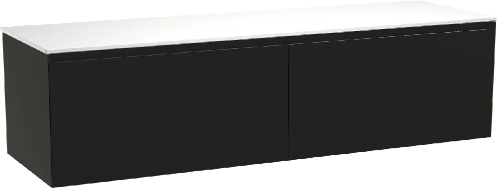 Balmani Idra by Mitra meuble salle de bains suspendu 180 x 55 cm noir mat avec Stretto tablette simple ou double en solid surface blanc mat