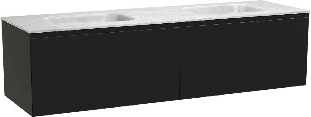 Balmani Idra by Mitra meuble salle de bains suspendu 180 x 55 cm noir mat avec Tablo Arcato double vasque en marbre carrare