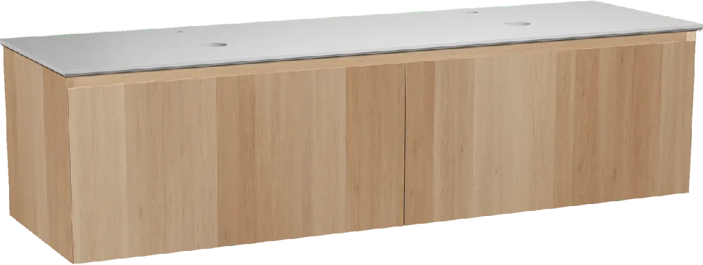 Balmani Idra by Mitra meuble salle de bains suspendu 180 x 55 cm chêne naturel avec Facetta tablette double en solid surface blanc mat