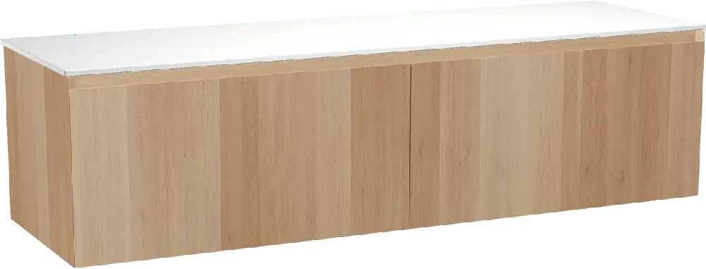 Balmani Idra by Mitra meuble salle de bains suspendu 180 x 55 cm chêne naturel avec Stretto tablette simple ou double en solid surface blanc mat