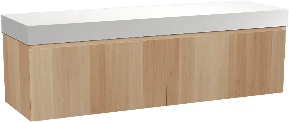 Balmani Idra by Mitra meuble salle de bains suspendu 180 x 55 cm chêne naturel avec Dominus tablette simple ou double en solid surface blanc mat