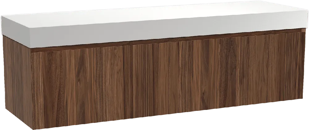 Balmani Idra by Mitra meuble salle de bains suspendu 180 x 55 cm noyer avec Dominus tablette simple ou double en solid surface blanc mat