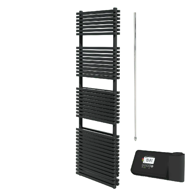 Vipera Vesuvio sèche-serviettes Doublé 50 x 180 cm chauffage électrique noir mat raccordement latéral et central possible 1.500W, résistance incluse