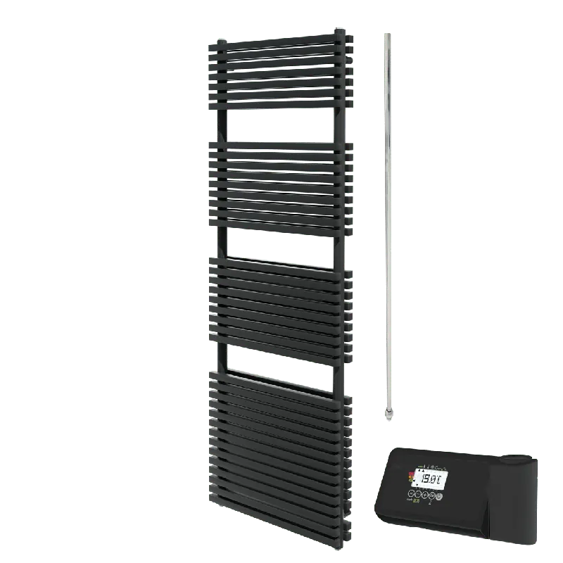 Vipera Vesuvio sèche-serviettes Doublé 60 x 180 cm chauffage électrique noir mat raccordement latéral et central possible 1.500W, résistance incluse