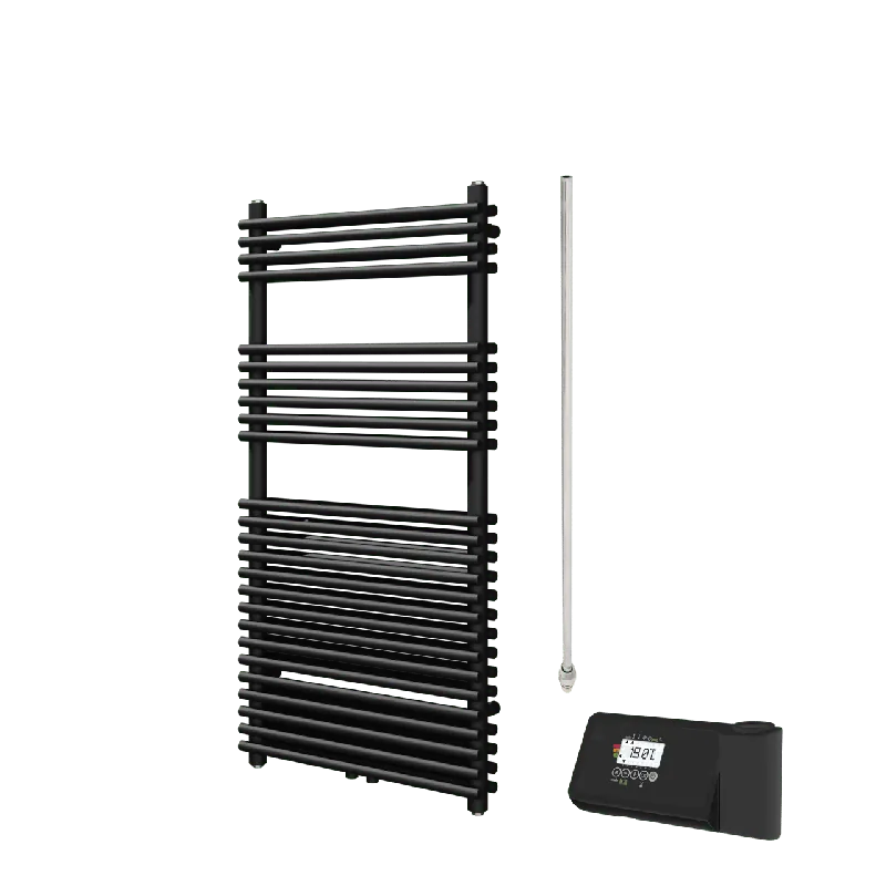 Vipera Alegria sèche-serviettes Doublé 60 x 120 cm chauffage électrique noir mat raccordement latéral et central possible 1.000W, résistance incluse