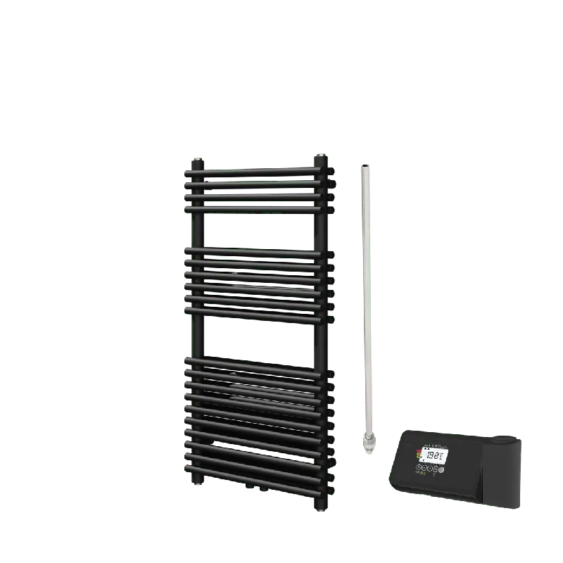 Vipera Alegria sèche-serviettes Doublé 50 x 100 cm chauffage électrique noir mat raccordement latéral et central possible 750W, résistance incluse