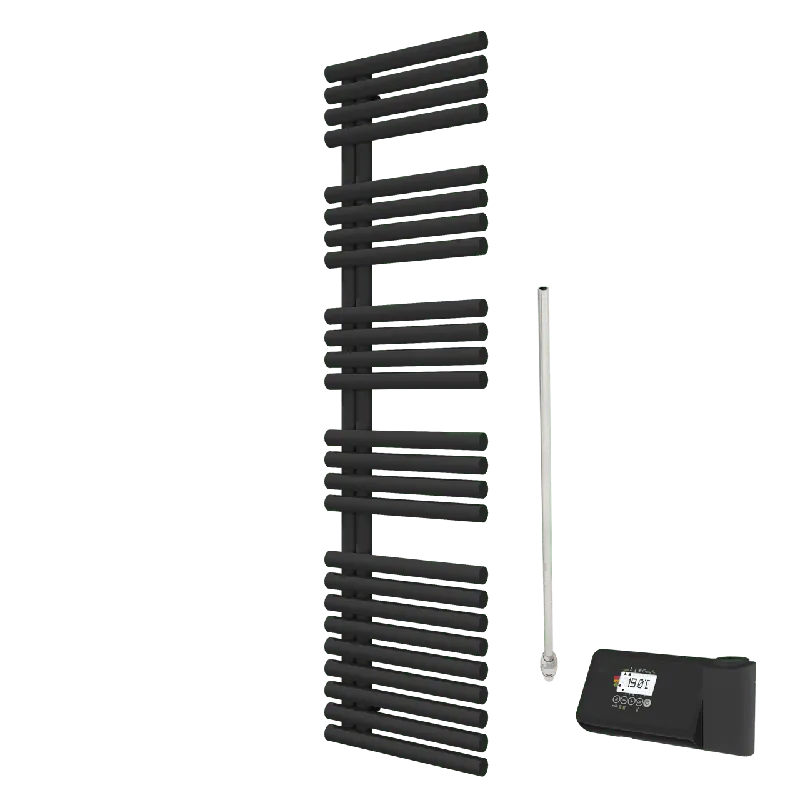 Vipera Avila sèche-serviettes Simple 50 x 187 cm chauffage électrique noir mat raccordement central 750W, résistance incluse