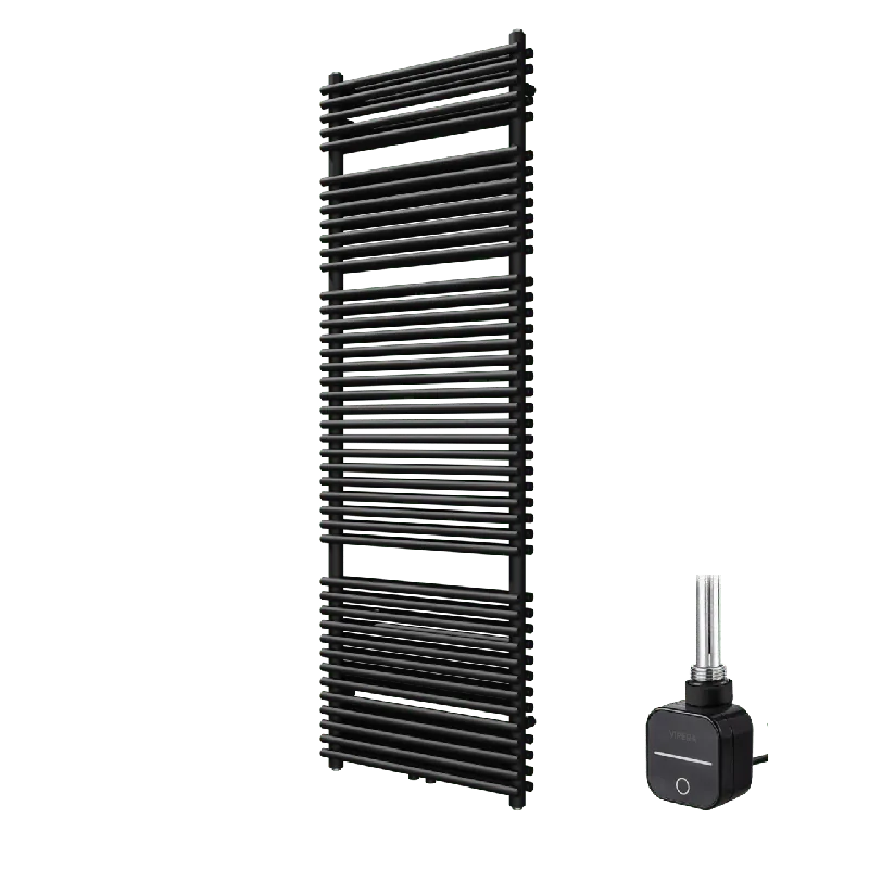 Vipera Alegria sèche-serviettes Doublé 60 x 180 cm chauffage électrique noir mat raccordement latéral et central possible 1500W, résistance incluse