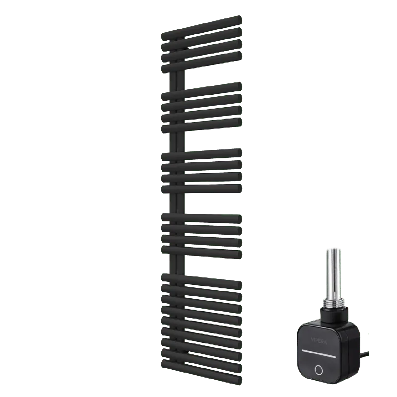 Vipera Avila sèche-serviettes Simple 50 x 187 cm chauffage électrique noir mat raccordement central 800W, résistance incluse