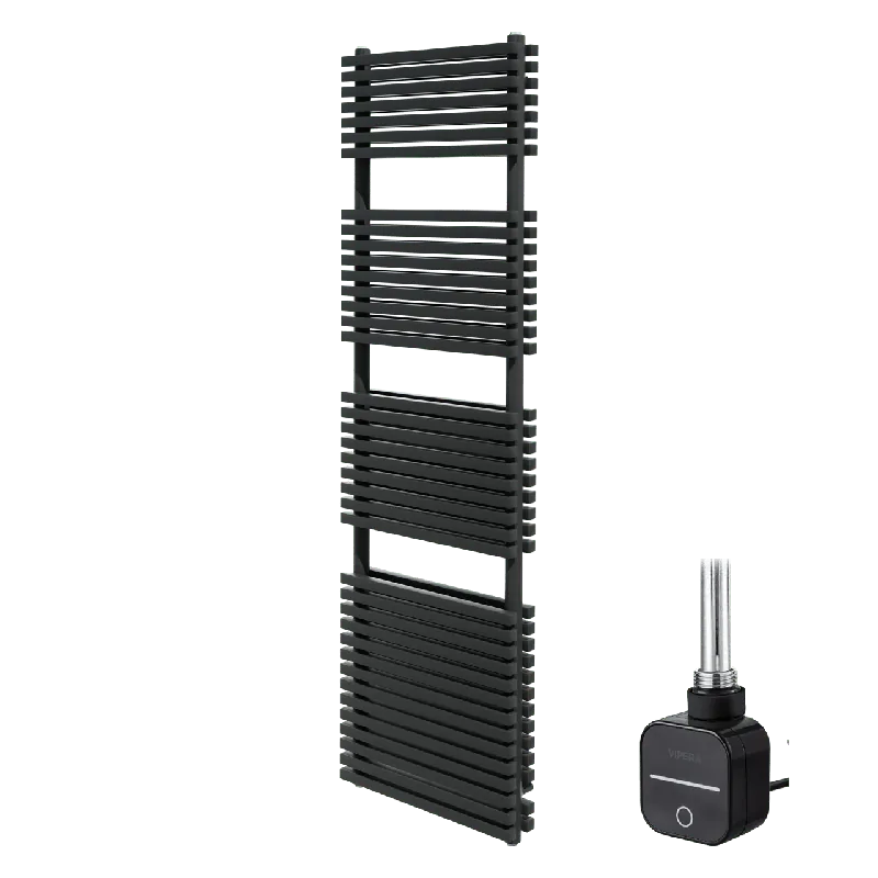Vipera Vesuvio sèche-serviettes Doublé 50 x 180 cm chauffage électrique noir mat raccordement latéral et central possible 1.500W, résistance incluse