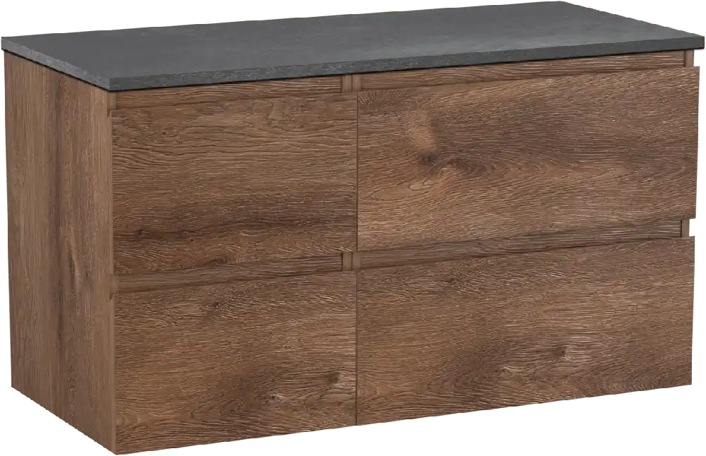 Linie Lado meuble salle de bains suspendu 100 x 46 cm chêne brun avec Lado tablette simple ou double en mélaminé ardoise gris