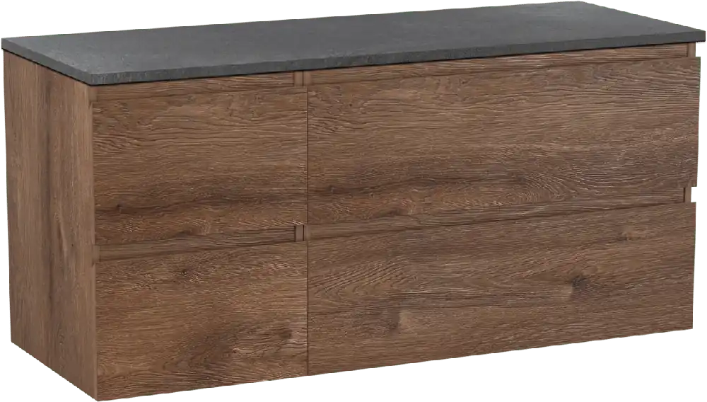 Linie Lado meuble salle de bains suspendu 120 x 46 cm chêne brun avec Lado tablette simple ou double en mélaminé ardoise gris