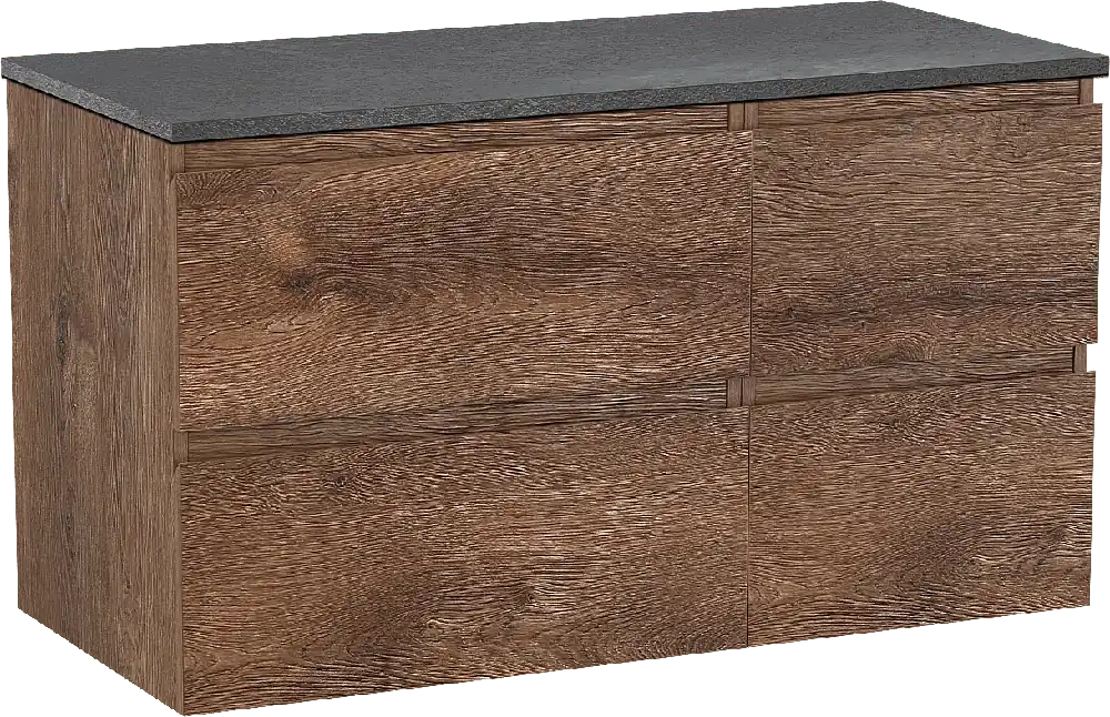 Linie Lado meuble salle de bains suspendu 100 x 46 cm chêne brun avec Lado tablette simple ou double en mélaminé ardoise gris