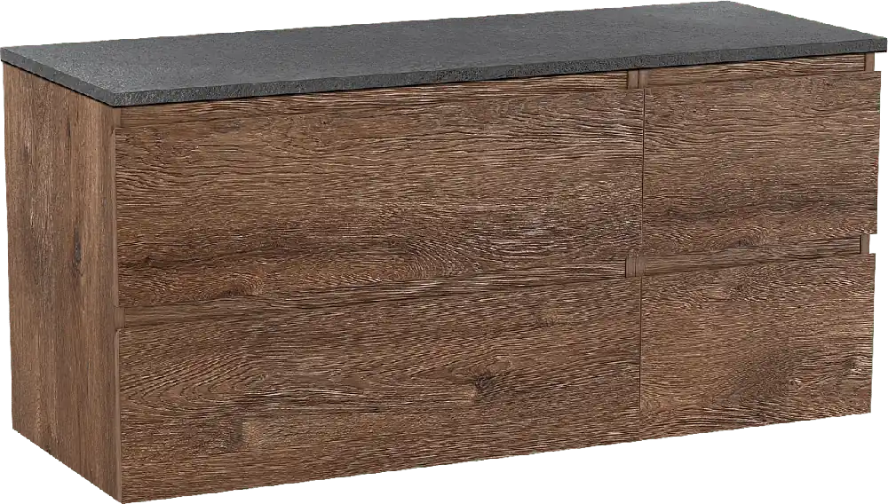 Linie Lado meuble salle de bains suspendu 120 x 46 cm chêne brun avec Lado tablette simple ou double en mélaminé ardoise gris
