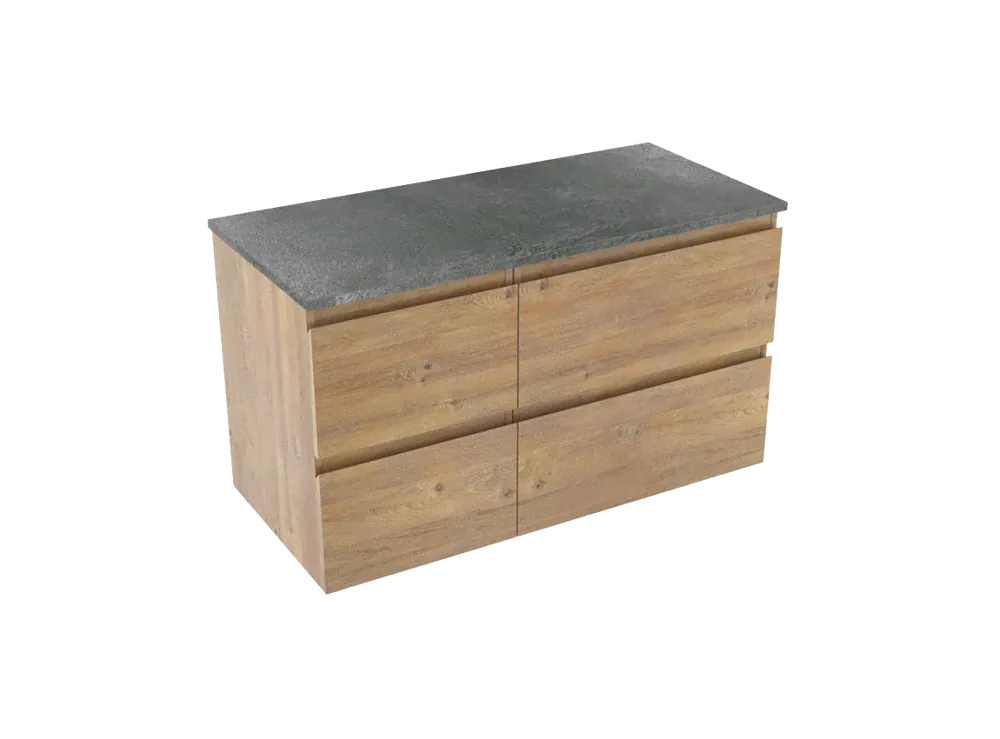 Linie Lado meuble salle de bains suspendu 100 x 46 cm chêne naturel avec Lado tablette simple ou double en mélaminé ardoise gris