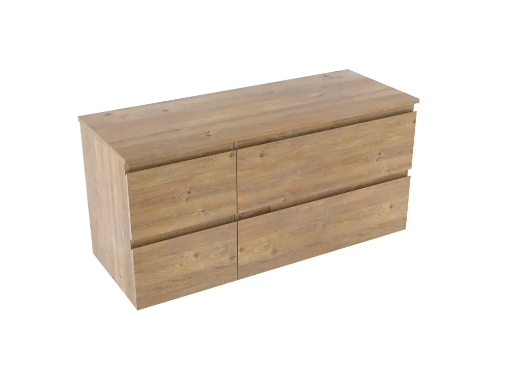 Linie Lado meuble salle de bains suspendu 120 x 46 cm chêne naturel avec Lado tablette simple ou double en mélaminé chêne naturel