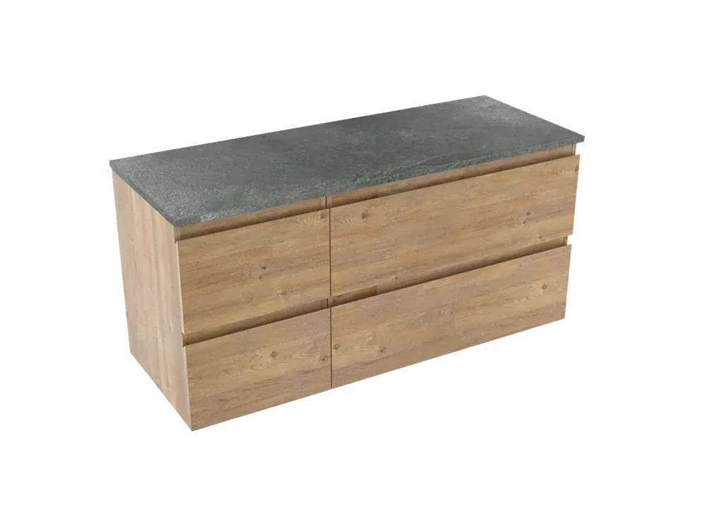 Linie Lado meuble salle de bains suspendu 120 x 46 cm chêne naturel avec Lado tablette simple ou double en mélaminé ardoise gris