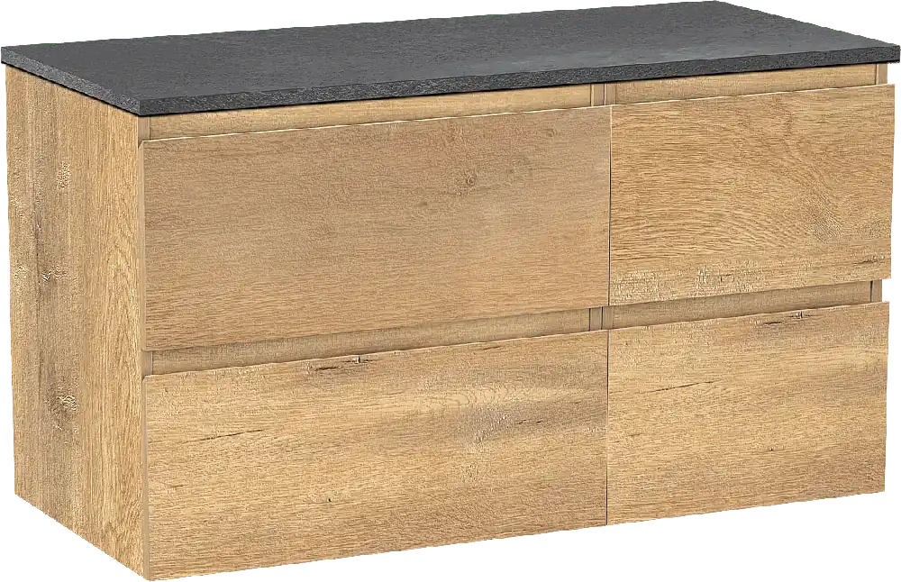 Linie Lado meuble salle de bains suspendu 100 x 46 cm chêne naturel avec Lado tablette simple ou double en mélaminé ardoise gris