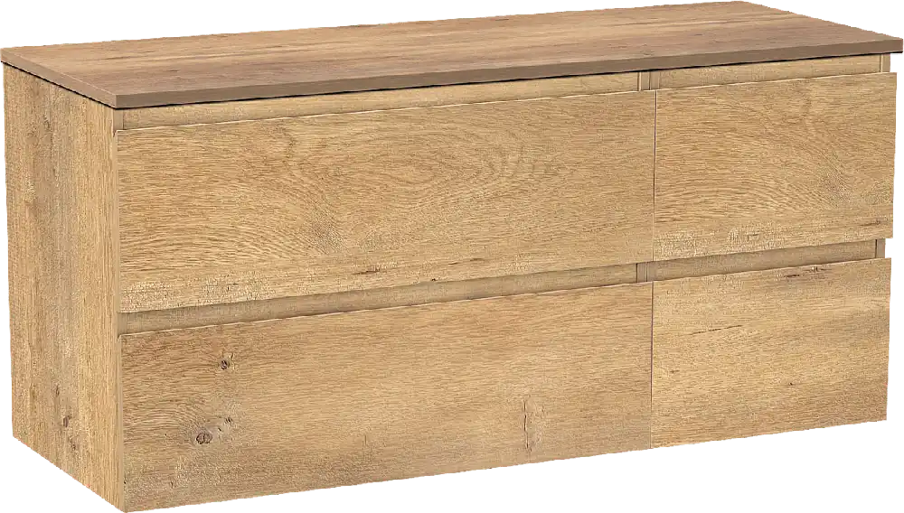 Linie Lado meuble salle de bains suspendu 120 x 46 cm chêne naturel avec Lado tablette simple ou double en mélaminé chêne naturel