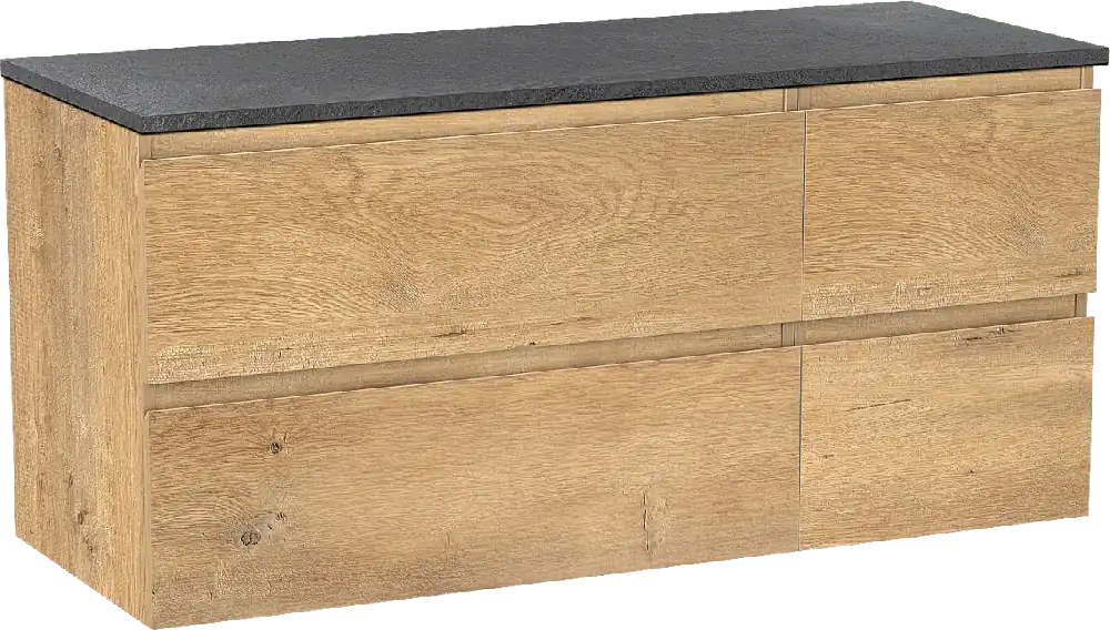 Linie Lado meuble salle de bains suspendu 120 x 46 cm chêne naturel avec Lado tablette simple ou double en mélaminé ardoise gris