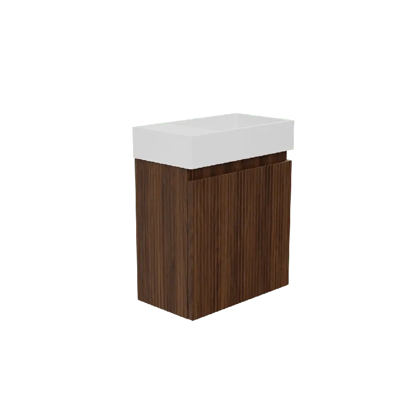 Storke Ribs meuble wc suspendu 40 x 22 cm noyer avec Fada plan vasque en Solid Surface blanc mat