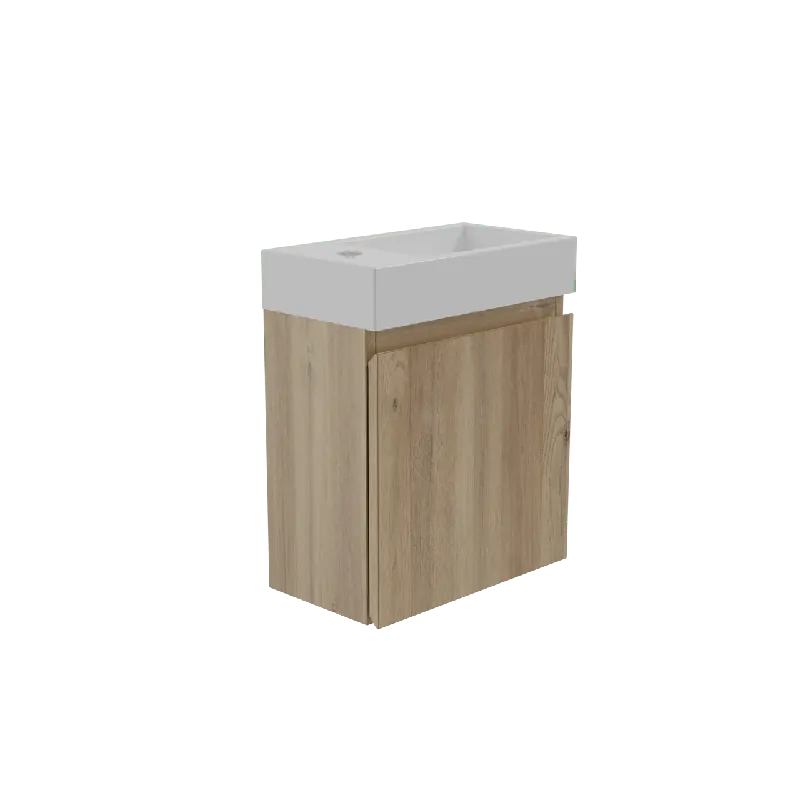 Storke Square meuble wc suspendu 40 x 22 cm chêne brut avec Vida plan vasque en marbre composite brillant