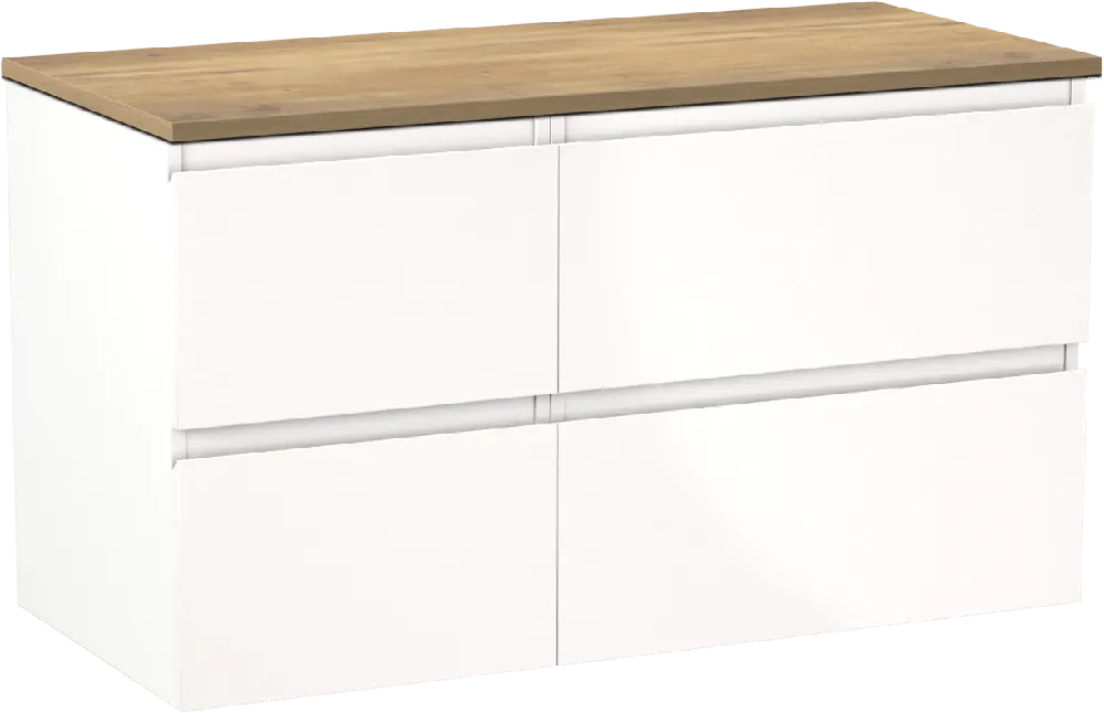 Linie Lado meuble salle de bains suspendu 100 x 46 cm blanc brillant avec Lado tablette simple ou double en mélaminé chêne naturel