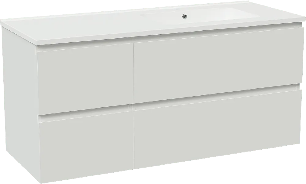 Linie Lado meuble salle de bains suspendu 120 x 46 cm blanc brillant avec Vano plan vasque asymétrique à droite en marbre composite blanc brillant