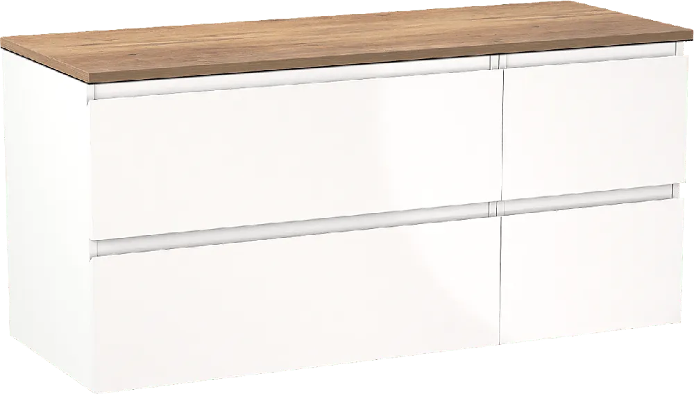 Linie Lado meuble salle de bains suspendu 120 x 46 cm blanc brillant avec Lado tablette simple ou double en mélaminé chêne naturel