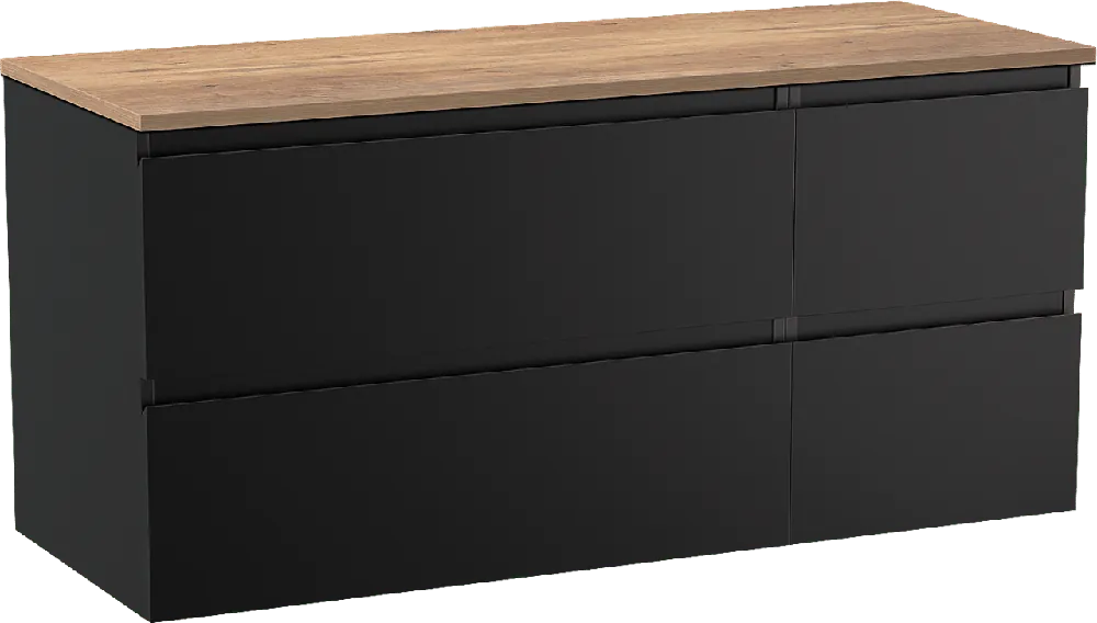 Linie Lado meuble salle de bains suspendu 120 x 46 cm noir mat avec Lado tablette simple ou double en mélaminé chêne naturel