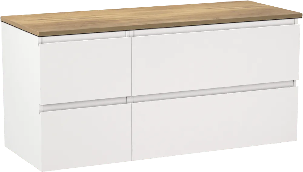 Linie Lado meuble salle de bains suspendu 120 x 46 cm blanc mat avec Lado tablette simple ou double en mélaminé chêne naturel